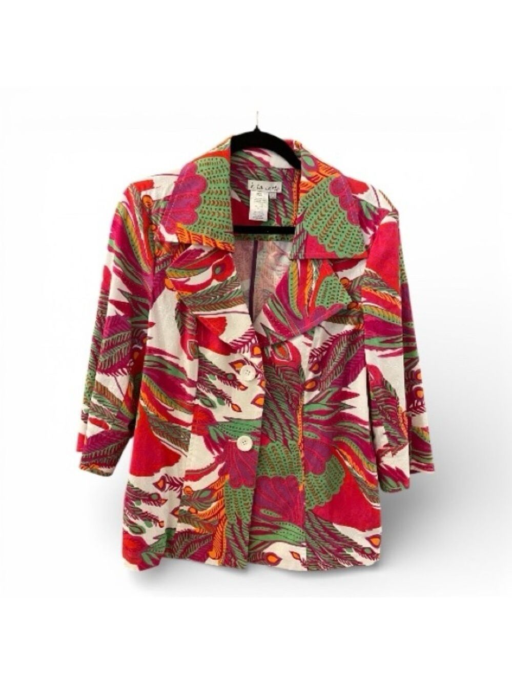 A La Carte Colorful Cotton Blazer, Size L, Tropical Pink, Orange Print.